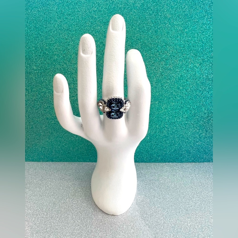 Swarovski Navy and Clear Crystal Cocktail Ring